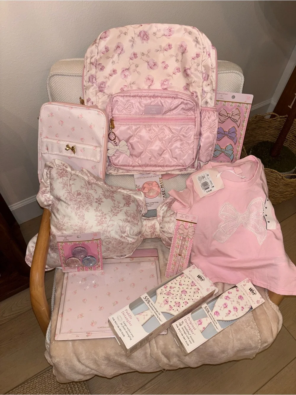 LoveShackFancy Pink Floral Quilted Backpack